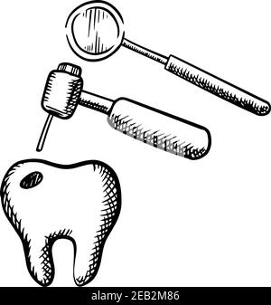 Decay Tooth and Dental Drill Icon in Line Art Stock Vector Image & Art ...