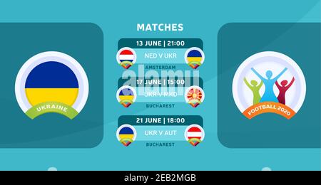 Ukraine national team Schedule matches in the final stage at the 2020 Football Championship. Vector illustration with the official gravel of football Stock Vector