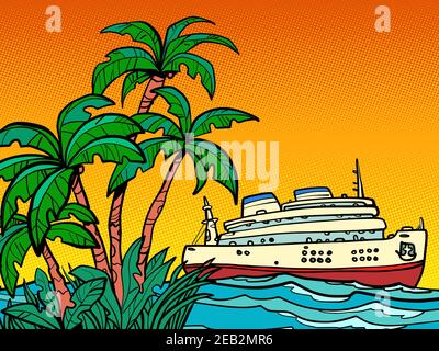cruise ship. sea trip to a tropical island Stock Vector