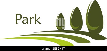 Green park alley abstract icon with row of trimmed elongated bushes with caption Park Stock Vector