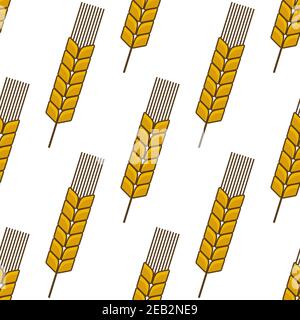 Retro stylized agriculture seamless pattern with ripe yellow wheat ears on white background Stock Vector