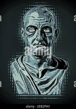 Bust of Roman General Scipio Africanus famous fighting wars in 200 BC with Hannibal's A. This is mixed media manipulated photography. Stock Photo