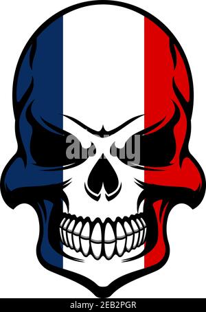 Pirate skull colored in national colors of France isolated on white background, for tattoo or t-shirt design Stock Vector