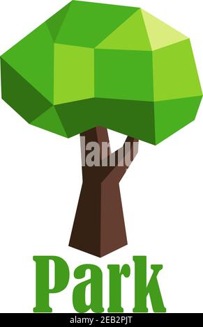 Abstract green tree icon composed of various polygonal elements, isolated on white background Stock Vector