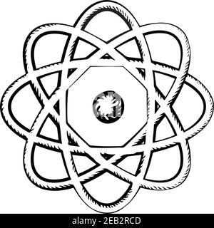 Scientific model of atom with nucleus and orbits isolated on white background. Sketch icon or symbol Stock Vector