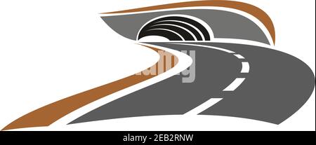 Mountain highway road tunnel abstract icon with arched entrance isolated on white background for transportation design Stock Vector