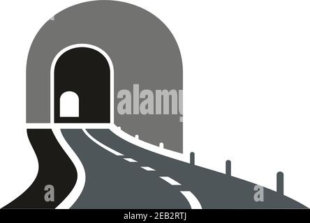 Dark gray road tunnel abstract icon with speedy highway leading to underpass entrance, isolated on white background. For transportation theme Stock Vector