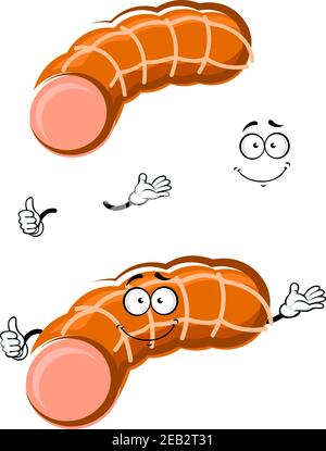 Funny cartoon brown fresh sausage character, isolated on white background Stock Vector