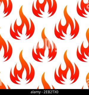 Hot fire flames seamless pattern with decorative red and orange fire flashes on white background Stock Vector