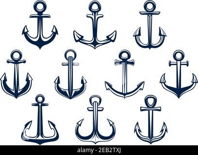Heraldic set of marine ships anchors in different shapes for nautical and marine themes design elements Stock Vector
