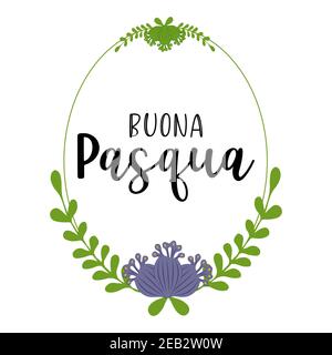 Hand drawn BUONA PASQUA quote in Italian, translated Happy Easter. Lettering for ad, poster, print, gift decoration. Stock Vector