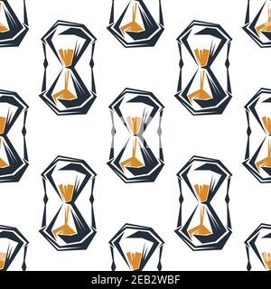 Vintage hourglasses seamless pattern on white background, for time concept design Stock Vector