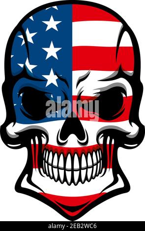 Human skull tattoo with American flag, isolated on white, for t-shirt or mascot design Stock Vector