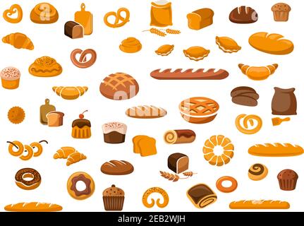 Set of various sorts of bread and bakery products. Hand drawn design ...