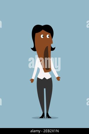 Surprised or shocked african american businesswoman with wide open eyes and mouth. Cartoon flat style Stock Vector