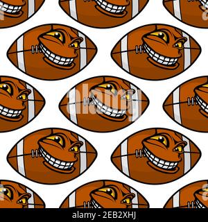 Cartoon american football or rugby balls characters seamless pattern on white background. For sports theme design Stock Vector