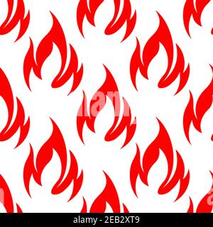 Fire pattern with glowing red flames on white background. Seamless pattern Stock Vector