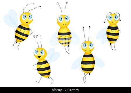 Big set of cartoon cute bee mascot. A small bees flies. Wasp collection. Vector character. Insect icon. Template design for invitation, cards Stock Vector