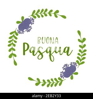 Hand drawn BUONA PASQUA quote in Italian, translated Happy Easter. Lettering for ad, poster, print, gift decoration. Stock Vector