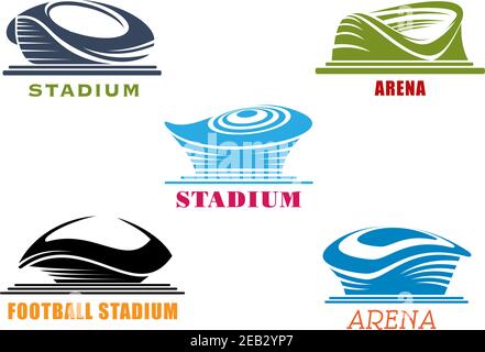 Modern sport stadiums and arenas icons with abstract silhouettes isolated on white Stock Vector