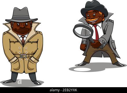 spy in a raincoat, hat and black glasses, covered face Stock Vector