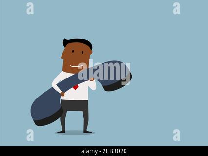 African american businessman with huge phone receiver in hands, for customer support or communication theme design. Cartoon flat style Stock Vector