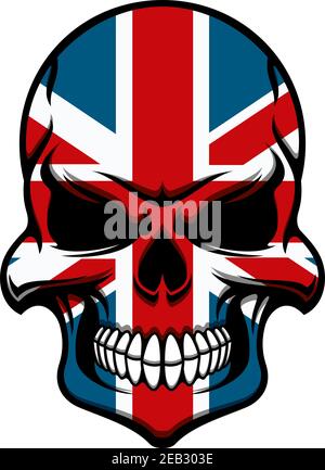 Skull tattoo with colorful pattern of Union Jack national flag of United Kingdom Stock Vector