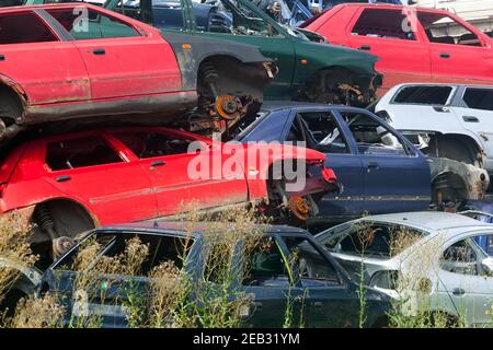 Scrap yard cars Stock Photo