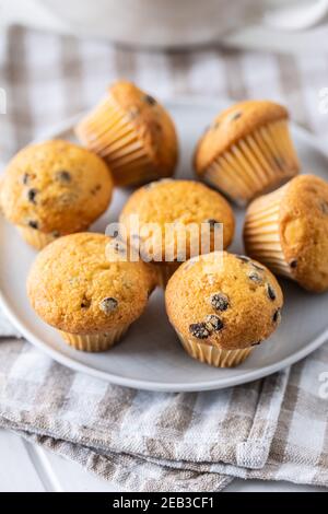 Vanilla muffins. Sweet cupcakes on plate. Stock Photo