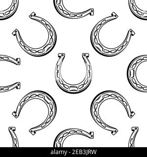 Old horseshoes seamless pattern background with vintage horseshoes for equestrian sport or lucky concept design Stock Vector