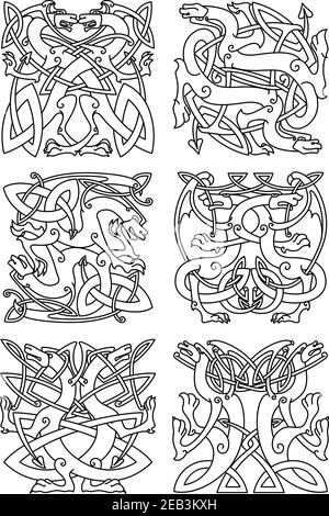 Ancient decorative dragon in celtic style, scandinavian knot-work ...