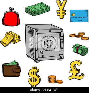 business wallet with banknote dollar yen euro money vector illustration ...