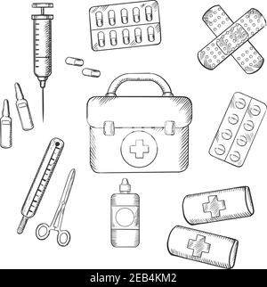 first aid box contents drawing