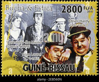 Laurel and Hardy on african postage stamp Stock Photo