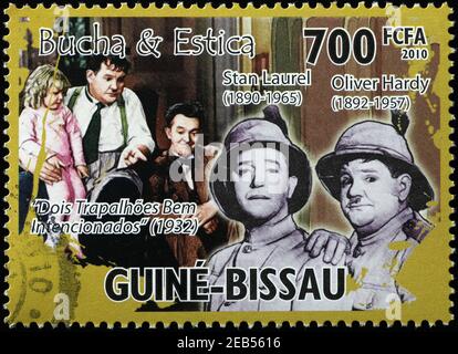 Laurel and Hardy on african stamp Stock Photo