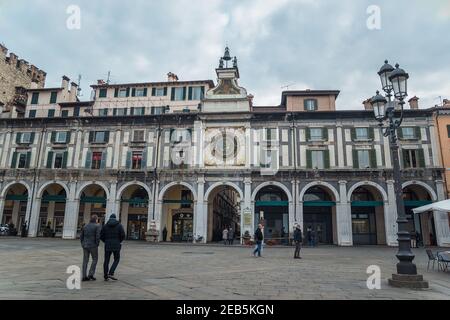 Clock in the Torre dell'Orologio, Clock Tower, on Piazza della Loggia, Brescia Stock Photo