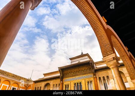 Entrance to the Real Alcazar Palace in Seville in Andalusia, Spain Stock Photo