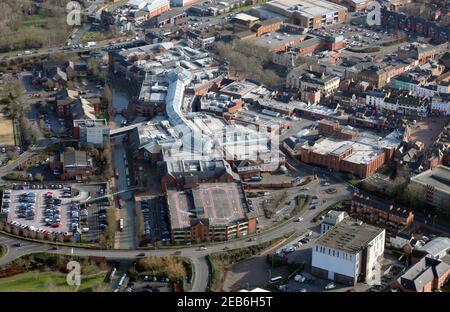 aerial view of Castle Quay Shopping Centre, Banbury, Oxfordshire (shot from the north west) Stock Photo