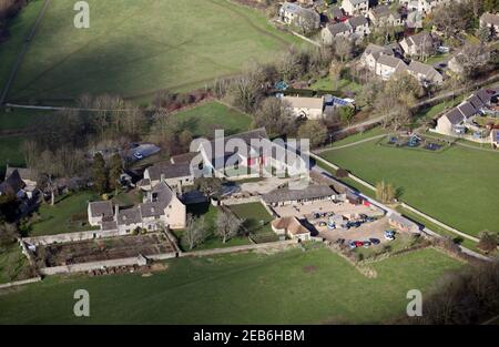 aerial view of Cogges Manor Farm, a tourist attraction in Witney, Oxfordshire Stock Photo