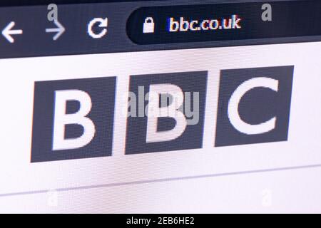 Close up of LED screen with the BBC logo Stock Photo