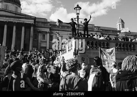 LONDON - 20TH JUNE 2020: Black Lives Matter protesters at Trafalgar Square. Stock Photo