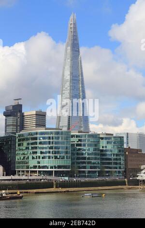 LONDON, UK - APRIL 23, 2016: Shard skyscraper in London, UK. The 309m tall building is the tallest in the UK. Stock Photo