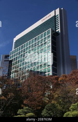 TOKYO, JAPAN - DECEMBER 2, 2016: Hotel Conrad skyscraper in Tokyo, Japan. It is one of top 10 best rated hotels in Tokyo according to Tripadvisor. Stock Photo