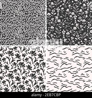 Black and white seamless patterns set Stock Vector