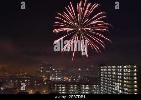Boom! New years 2021 celebration midst Covid-19 lockdown in Netherlands. Stock Photo