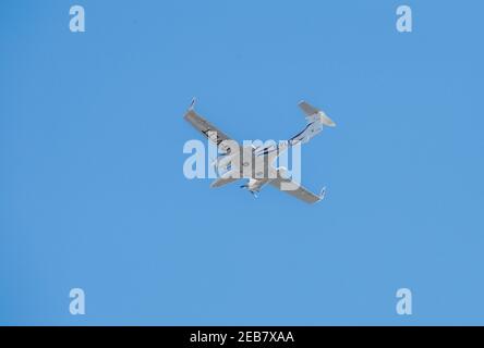 Twin engined Diamond DA42 Twin Star (G-VLTT) plane in flight. Stock Photo