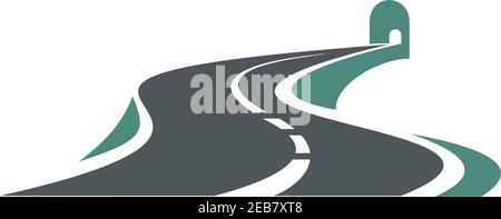 Winding mountain highway leading to a road tunnel abstract icon, isolated on white background for transportation design Stock Vector