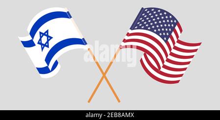 Crossed and waving flags of Israel and the USA. Vector illustration Stock Vector