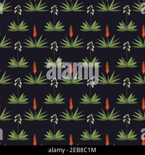 Seamless aloe and yucca vector pattern Stock Vector
