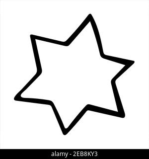 Six-pointed star, isolated simple hand drawn black and white vector illustration on white background Stock Vector
